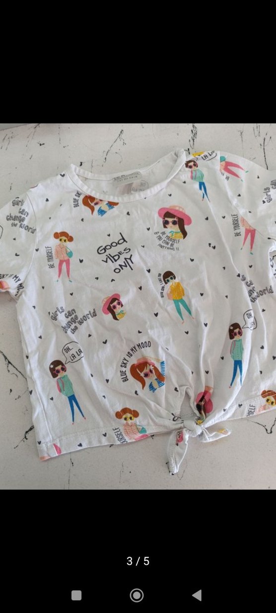 Kız Çocuk Beyaz Desenli Kısa Kollu Tişört - Görsel 3