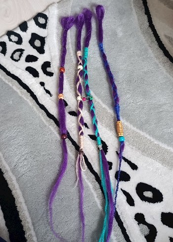 Rasta Mor Püsküllü Örgülü Saç Aksesuarı - Görsel 2