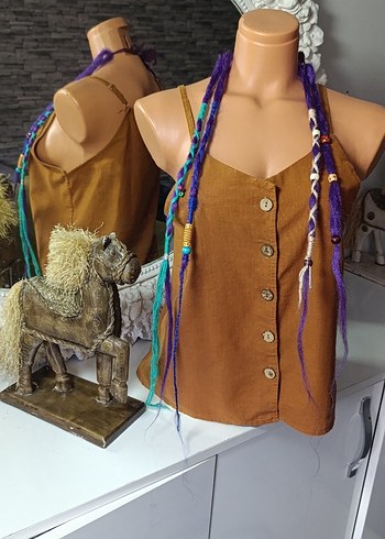 Boncuklu Çok Renkli Örgü Saç Aksesuarı - Görsel 3