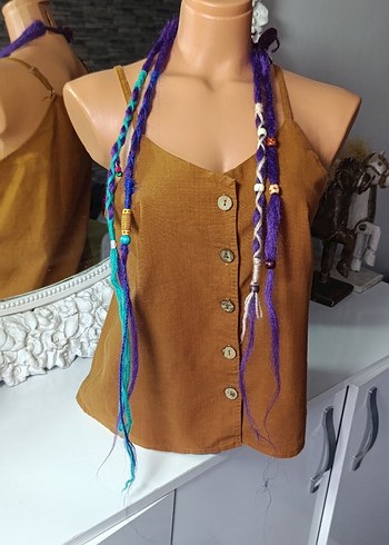 Boncuklu Çok Renkli Örgü Saç Aksesuarı - Görsel 5