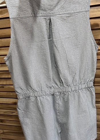 Gri Çizgili Kolsuz Keten Tulum - Görsel 5