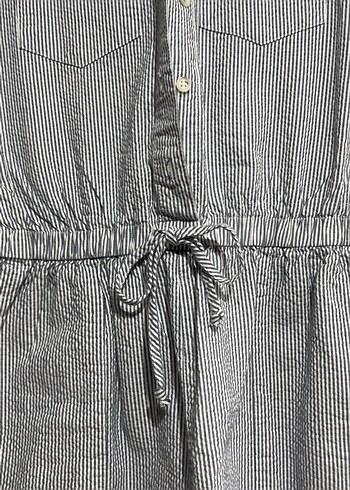 Gri Çizgili Kolsuz Keten Tulum - Görsel 3