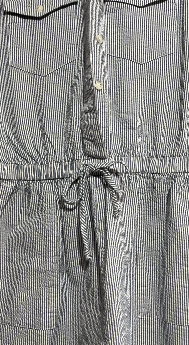 Gri Çizgili Kolsuz Keten Tulum - Görsel 3