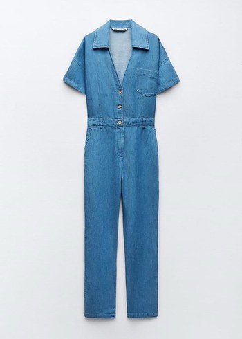 Kadın Denim Tulum V Yakalı Düğmeli - Görsel 2