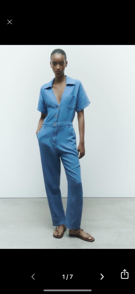 Kadın Denim Tulum V Yakalı Düğmeli - Görsel 3