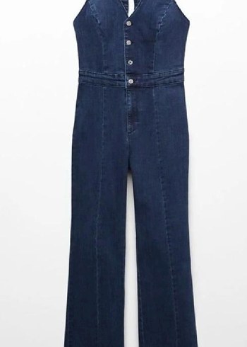 MangoDüğmeli V Yaka Kadın Denim Tulum S-M uyumlu - Görsel 6