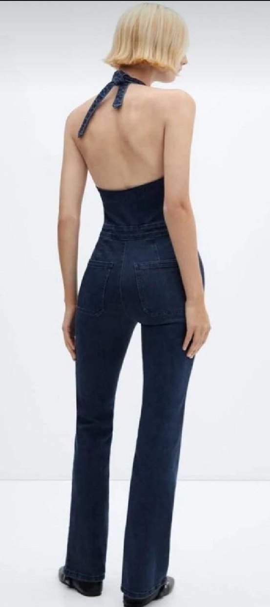 MangoDüğmeli V Yaka Kadın Denim Tulum S-M uyumlu - Görsel 4