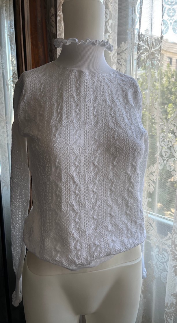 DiLViN Beyaz İşlemeli Kısa Triko kazakla S-M uyumlu esnek - Görsel 4