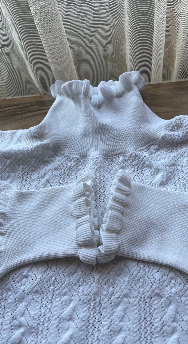 DiLViN Beyaz İşlemeli Kısa Triko kazakla S-M uyumlu esnek - Görsel 3