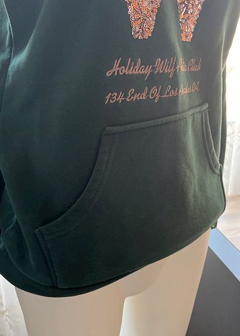 Kadın Haki Kapüşonlu üç iplik Fermuarlı Sweatshirt - Görsel 4