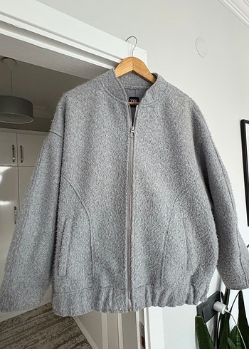 Zara Gri Fermuarlı Kadın Midi Ceket