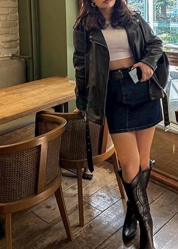 Zara Kahverengi Deri Biker Ceket