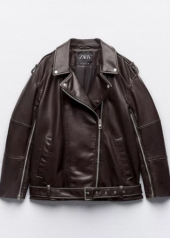 Kahverengi Deri Biker Ceket