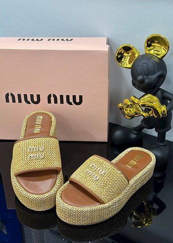 diğer Beden altın Renk Miu Miu Altın Platform Kadın Terlik