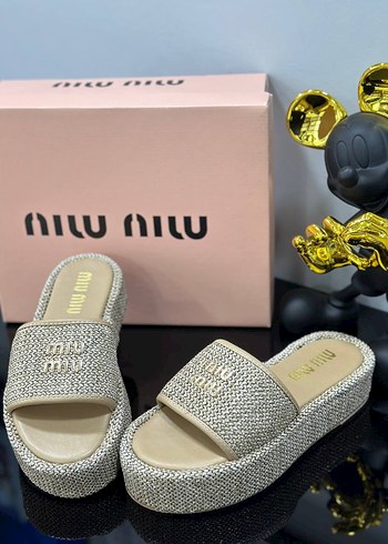 diğer Beden Miu Miu Altın Platform Kadın Terlik