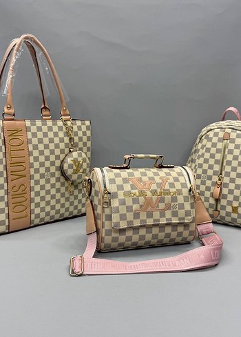 Pembe Deri Louis Vuitton Tokalı Çanta 3 çanta tek fiyat