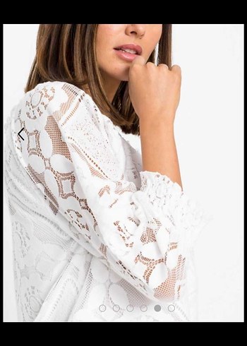 Dantel Detaylı Beyaz Bohem Uzun Kollu Bluz - Görsel 4