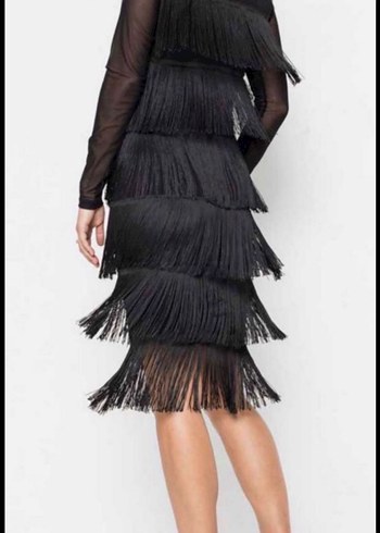 Püsküllü Siyah Uzun Abiye Elbise - Görsel 3