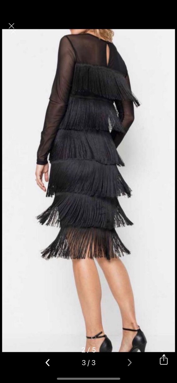 Püsküllü Siyah Uzun Abiye Elbise - Görsel 2