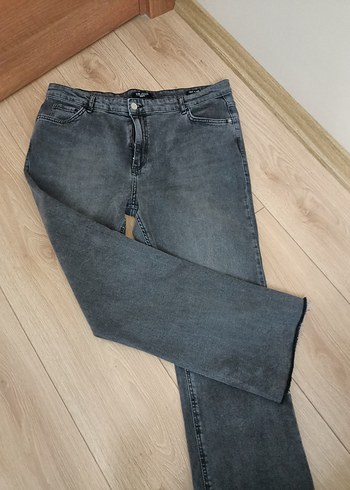 36 Beden Gri Bol Kesim Kot Pantolon