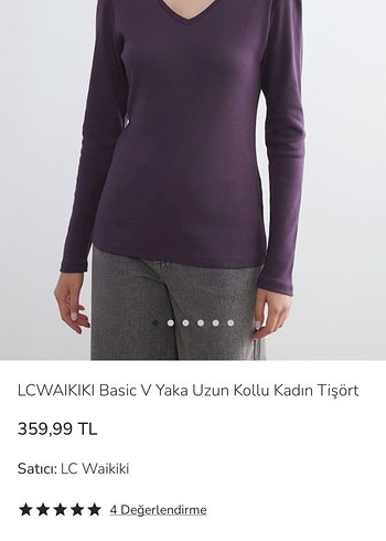 Bordo V Yaka Uzun Kollu penye Kadın tişört - Görsel 6