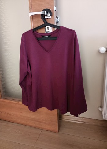 Bordo  ve siyah  Uzun Kollu v yaka 2 adet penye tişört - Görsel 5