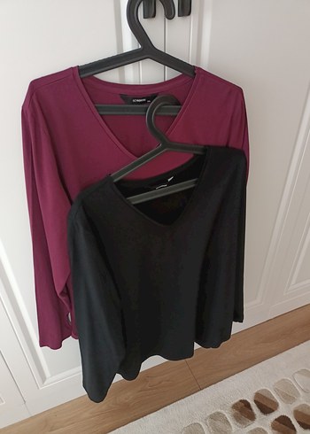 Bordo  ve siyah  Uzun Kollu v yaka 2 adet penye tişört - Görsel 3