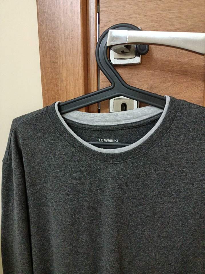 Erkek Uzun Kollu Pamuklu kışlık xl beden Gri  tişört. - Görsel 3