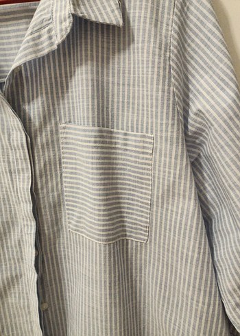 46 beden mavi Çizgili 4/3  Kol boyunda  Pamuklu Gömlek - Görsel 5