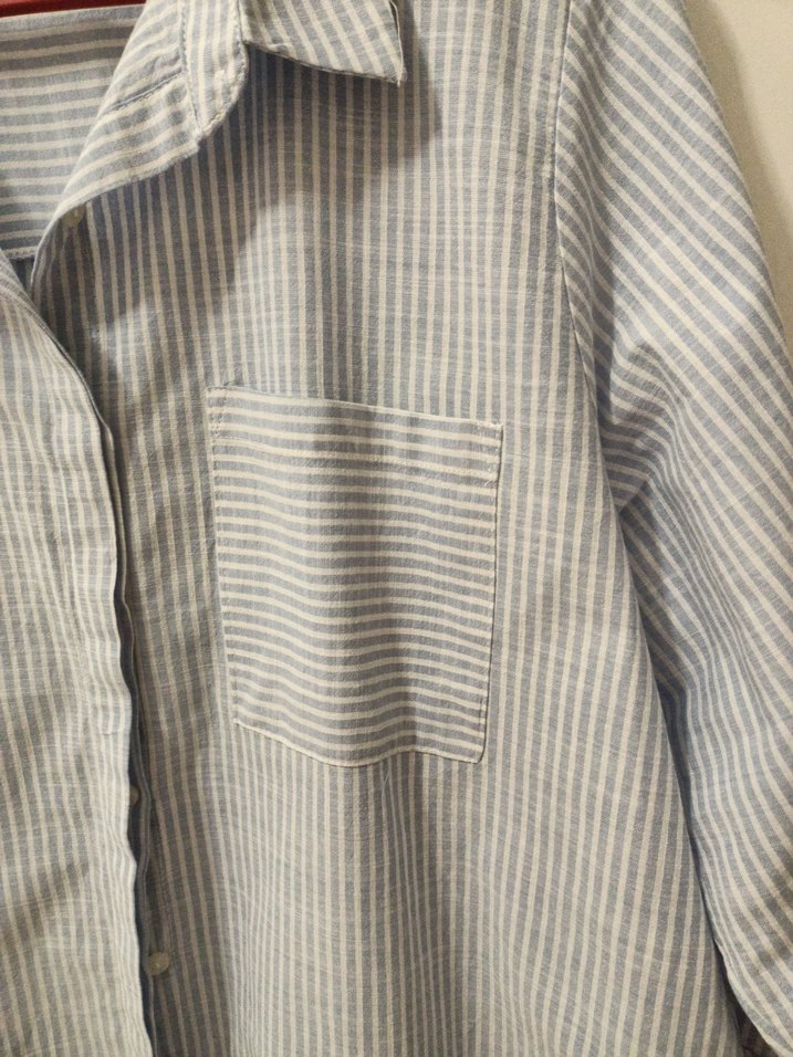 46 beden mavi Çizgili 4/3  Kol boyunda  Pamuklu Gömlek - Görsel 5