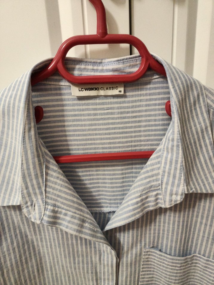 46 beden mavi Çizgili 4/3  Kol boyunda  Pamuklu Gömlek - Görsel 2