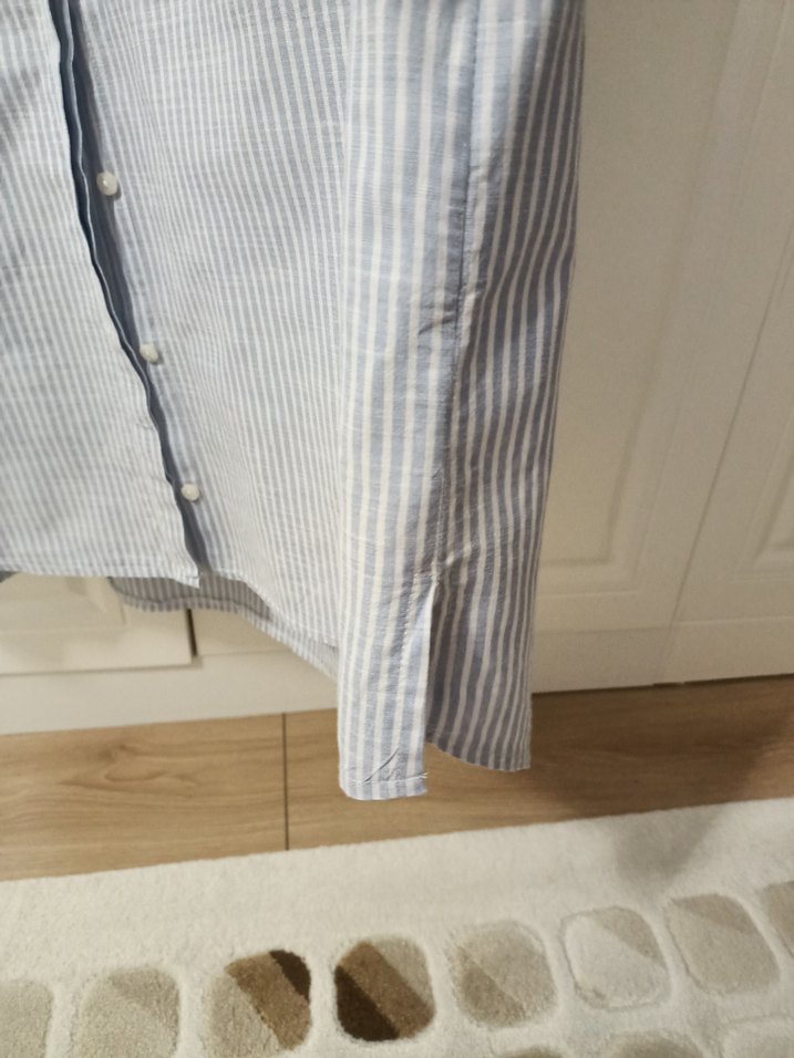 46 beden mavi Çizgili 4/3  Kol boyunda  Pamuklu Gömlek - Görsel 3