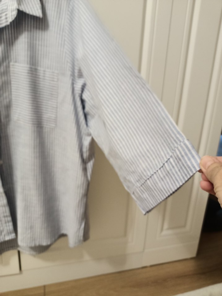 46 beden mavi Çizgili 4/3  Kol boyunda  Pamuklu Gömlek - Görsel 4