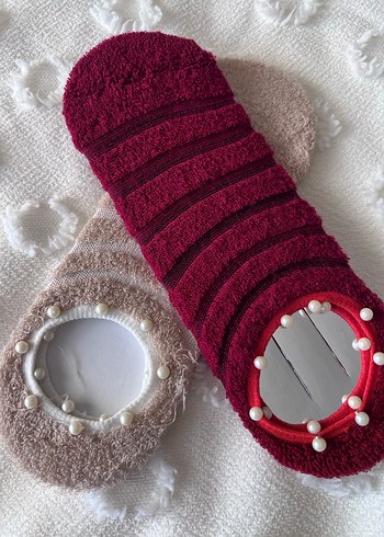 Bordo Nakışlı Örgü Kadın Terlik - Görsel 2