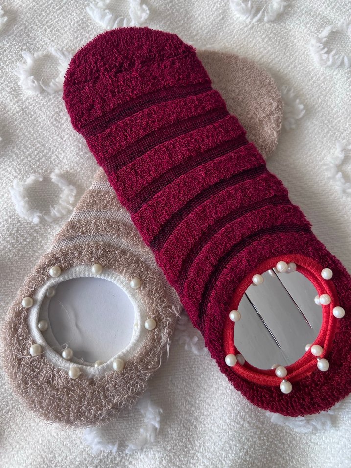 Bordo Nakışlı Örgü Kadın Terlik - Görsel 2