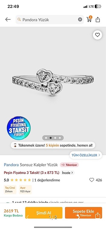  Beden pandora yüzük