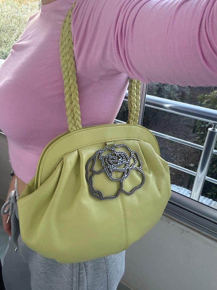 Sarı Nakışlı Deri Kadın Çanta - Görsel 4