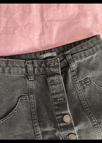 Addax Düğmeli Siyah Denim Mini Etek - Görsel 2