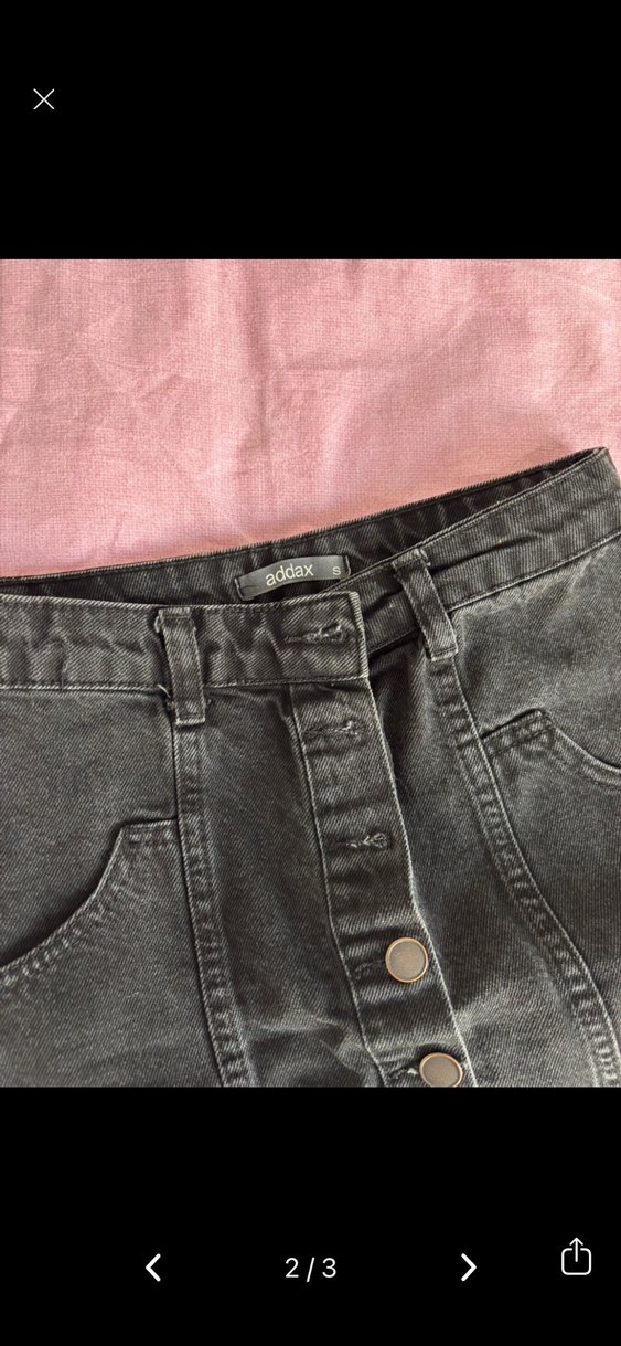 Addax Düğmeli Siyah Denim Mini Etek - Görsel 2