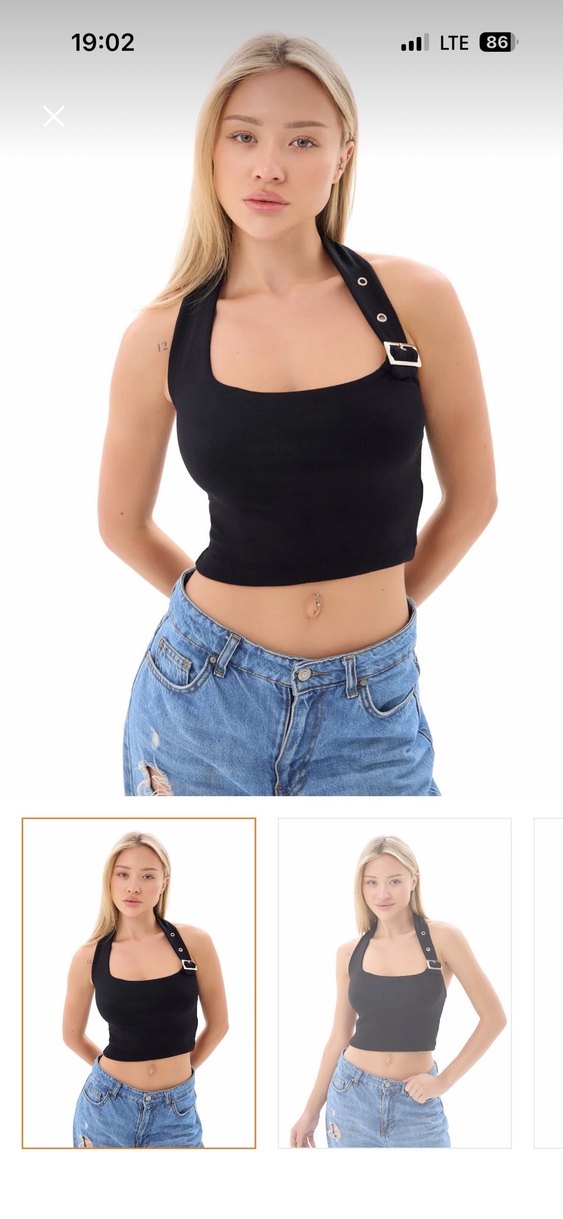 Siyah Kemerli Kadın Crop - Görsel 2