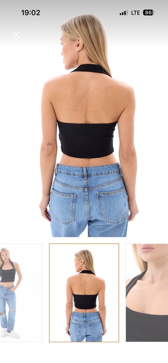 Siyah Kemerli Kadın Crop - Görsel 3