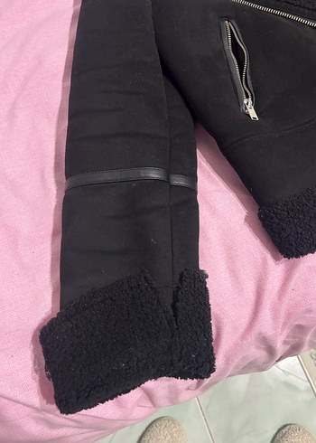 Kadın Siyah Süet Kemerli Punk Ceket - Görsel 3