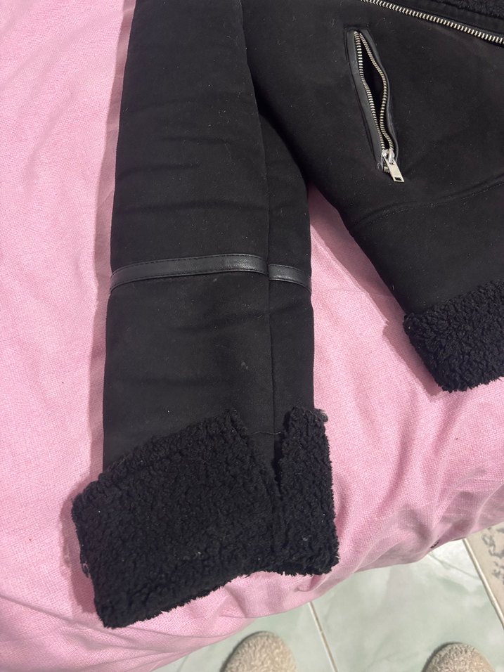 Kadın Siyah Süet Kemerli Punk Ceket - Görsel 3