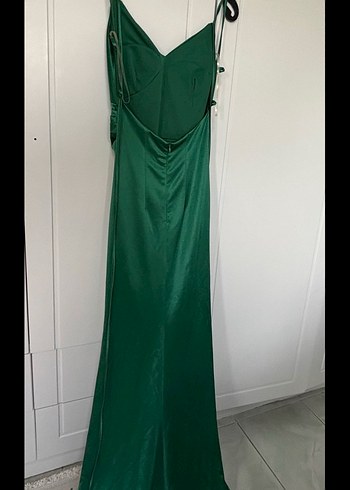 Parlak Yeşil Drapeli Uzun Abiye Elbise - Görsel 4