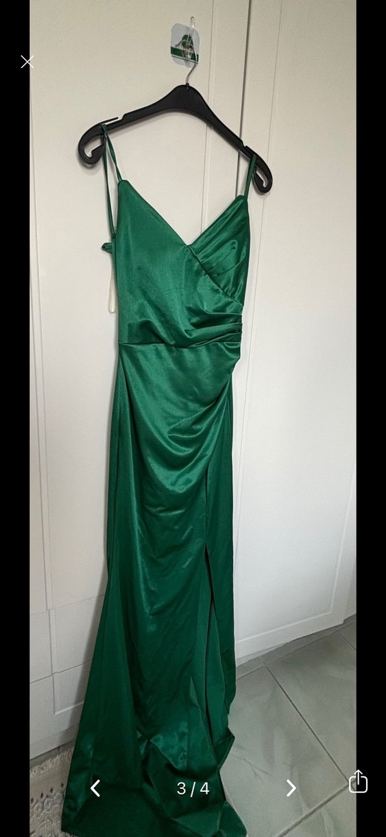 Parlak Yeşil Drapeli Uzun Abiye Elbise - Görsel 3