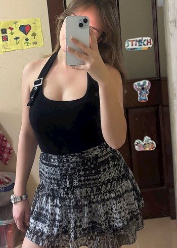 Kadın Siyah Gri Tie-Dye Fırfırlı Mini Etek - Görsel 2