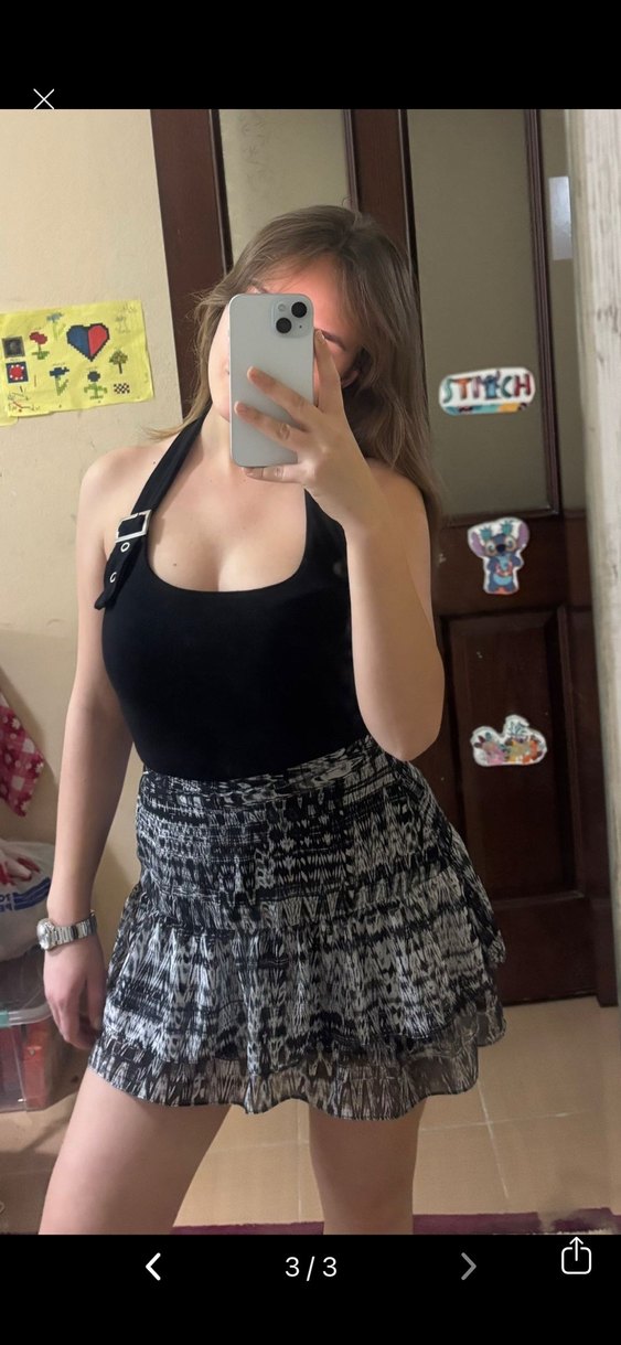 Kadın Siyah Gri Tie-Dye Fırfırlı Mini Etek - Görsel 2