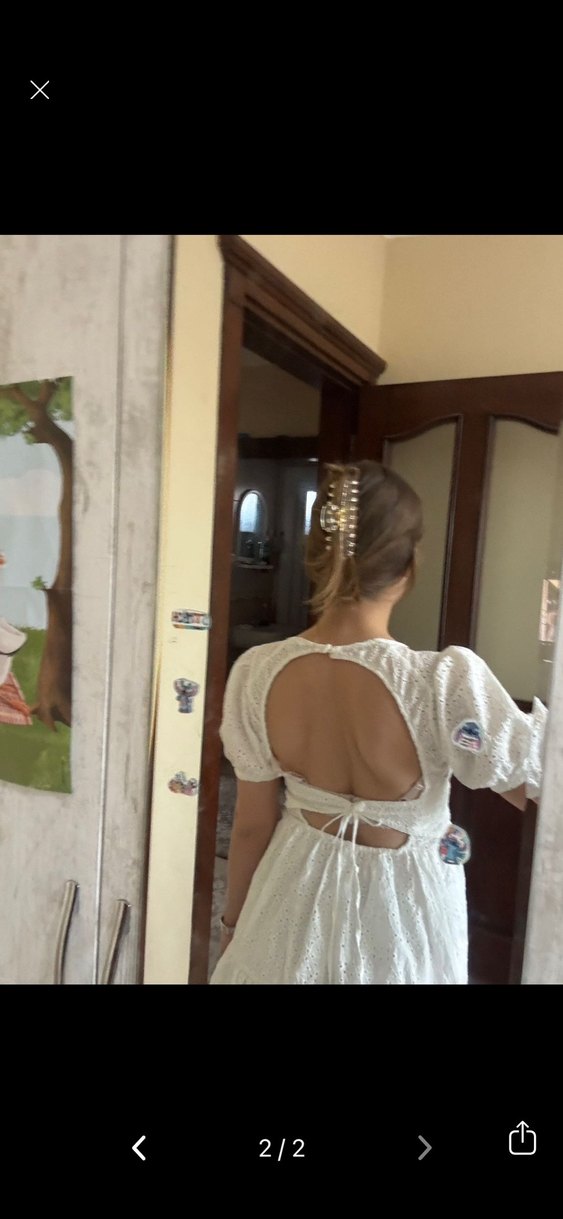 Beyaz Dantel Detaylı Keten Yazlık Elbise(XS) - Görsel 2