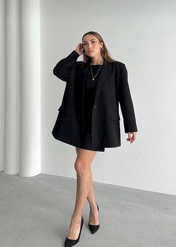 universal Beden Siyah Kadın Oversize Blazer