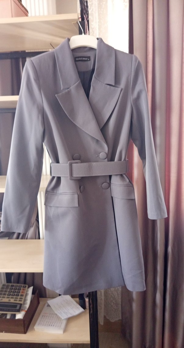 Düğmeli Gri Midi Kadın Klasik  elbise - Görsel 5